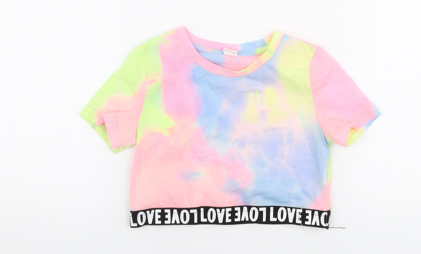 SheIn Girls Multicoloured  Polyester Cropped T-Shirt Size 6 Years Round Neck Pullover - Tie dye