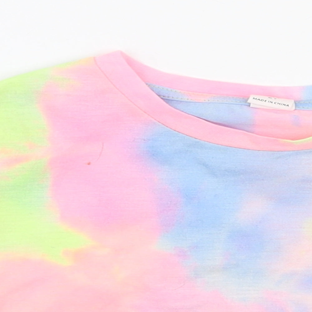 SheIn Girls Multicoloured  Polyester Cropped T-Shirt Size 6 Years Round Neck Pullover - Tie dye