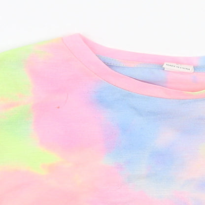 SheIn Girls Multicoloured  Polyester Cropped T-Shirt Size 6 Years Round Neck Pullover - Tie dye