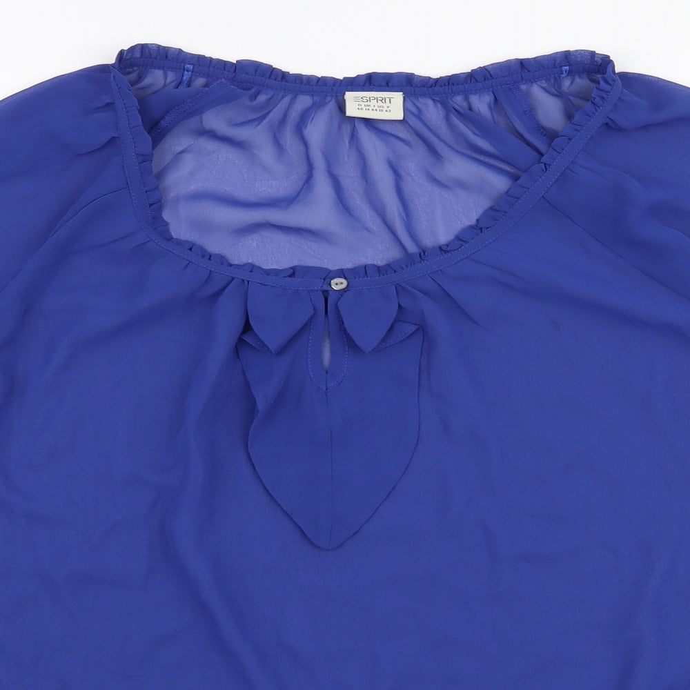 Esprit Womens Blue  Polyester Basic Blouse Size 14 Round Neck