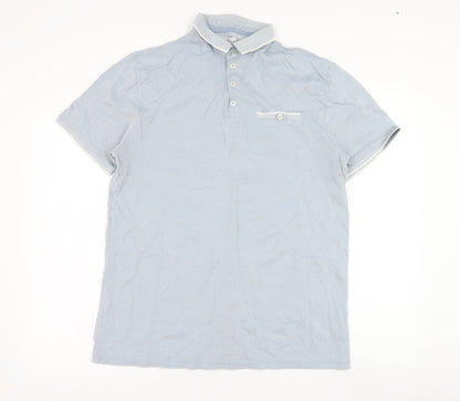 Linea Mens Blue  Cotton  Polo Size M Collared Pullover