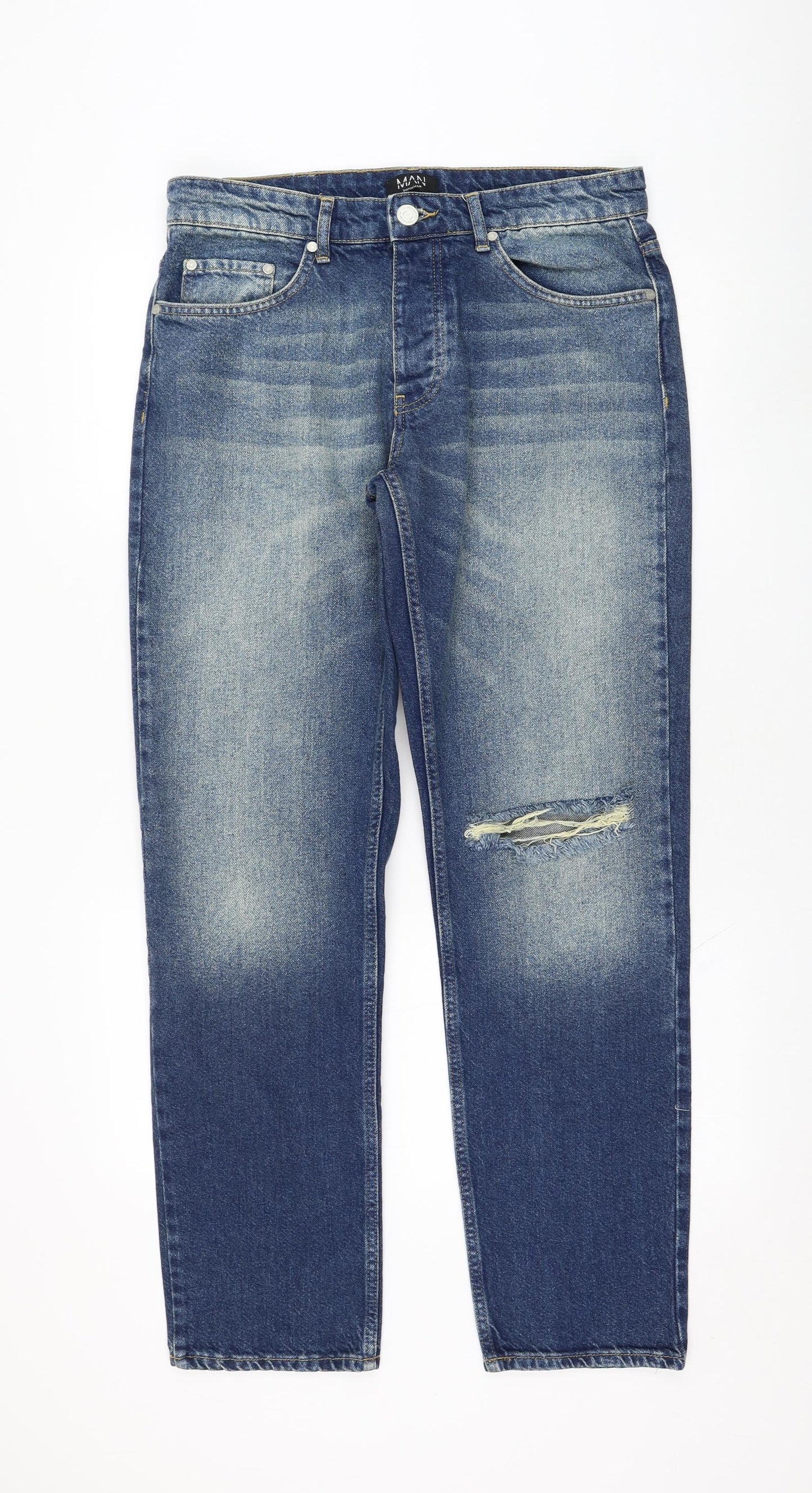 Mens UK Size 32 in BoohooMAN Regular Fit Straight Blue Jeans