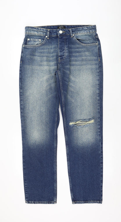 Mens UK Size 32 in BoohooMAN Regular Fit Straight Blue Jeans