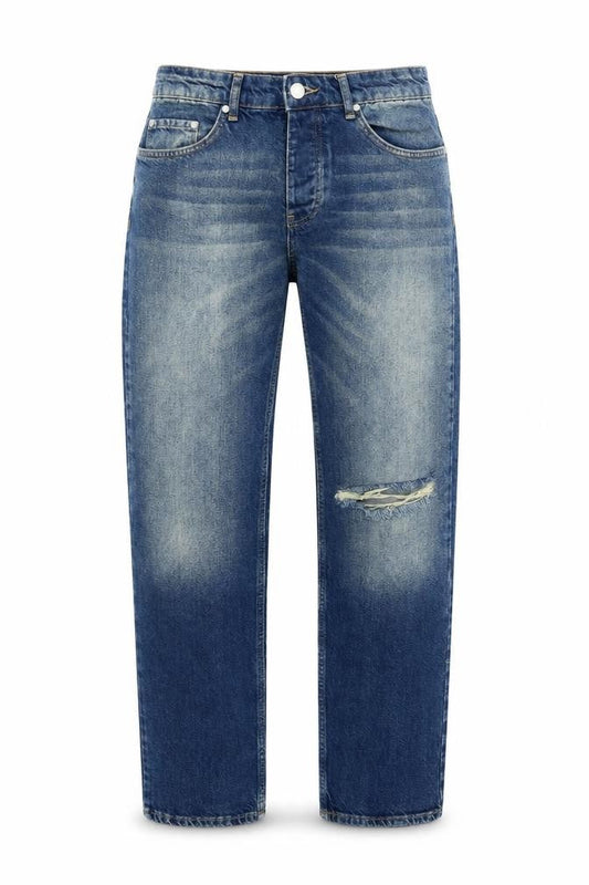 boohooMAN Mens Blue Cotton Straight Jeans Size 32 in L32 in Regular Zip