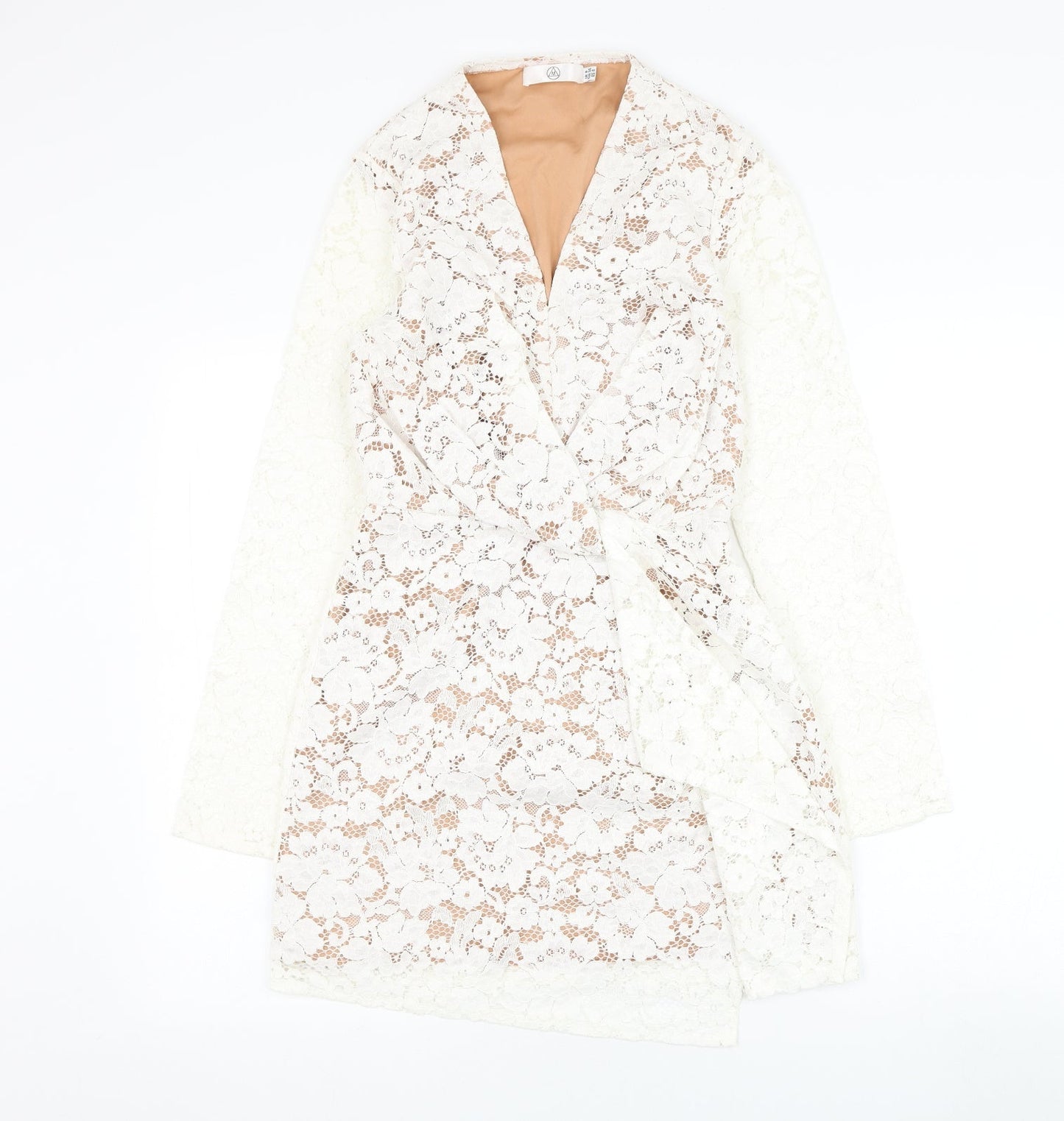 Missguided Womens White  Cotton Pencil Dress  Size 8  V-Neck Zip