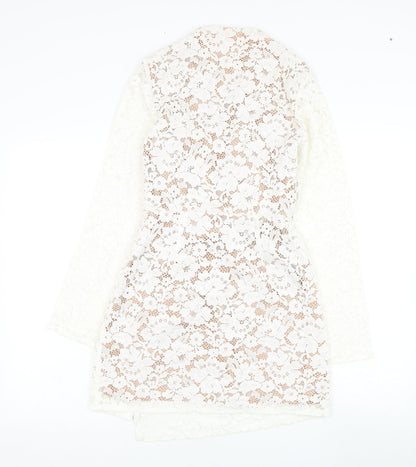 Missguided Womens White  Cotton Pencil Dress  Size 8  V-Neck Zip