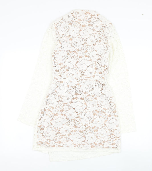 Missguided Womens White  Cotton Pencil Dress  Size 8  V-Neck Zip