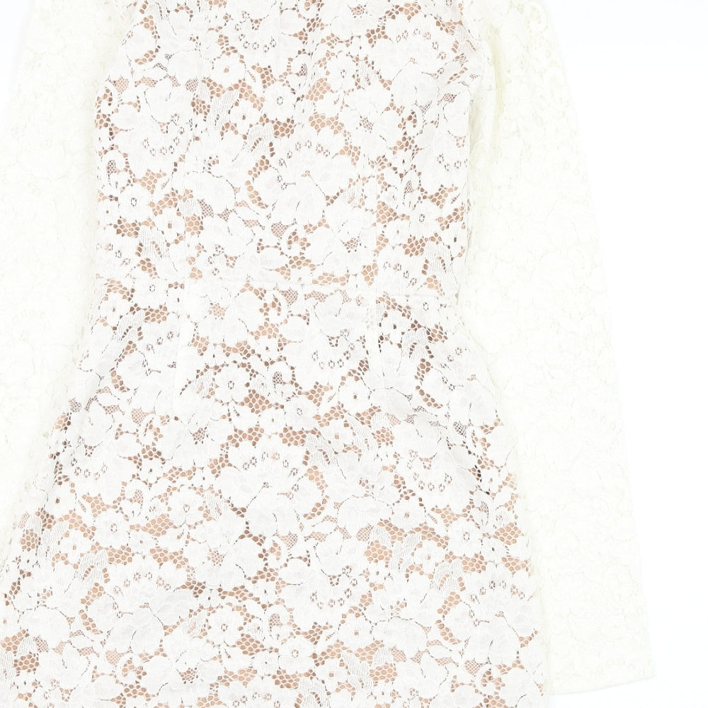 Missguided Womens White  Cotton Pencil Dress  Size 8  V-Neck Zip