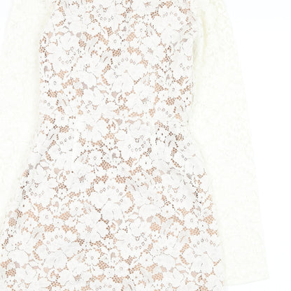 Missguided Womens White  Cotton Pencil Dress  Size 8  V-Neck Zip