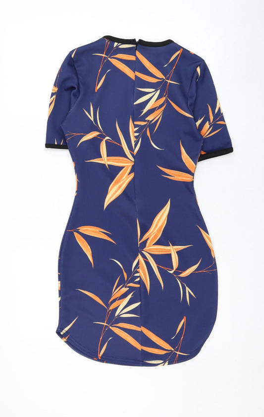 Missguided Womens Blue Floral Polyester T-Shirt Dress  Size 8  Round Neck Pullover
