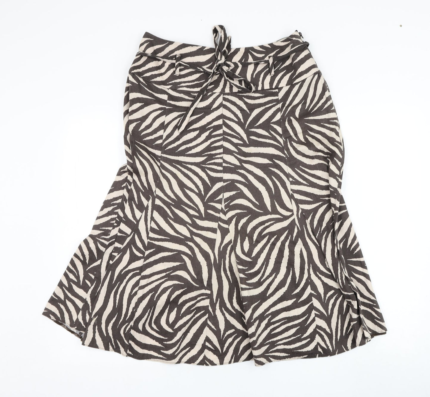 Marks and Spencer Womens Brown Floral Cotton Flare Skirt Size 12   Zip