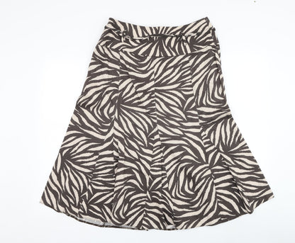 Marks and Spencer Womens Brown Floral Cotton Flare Skirt Size 12   Zip