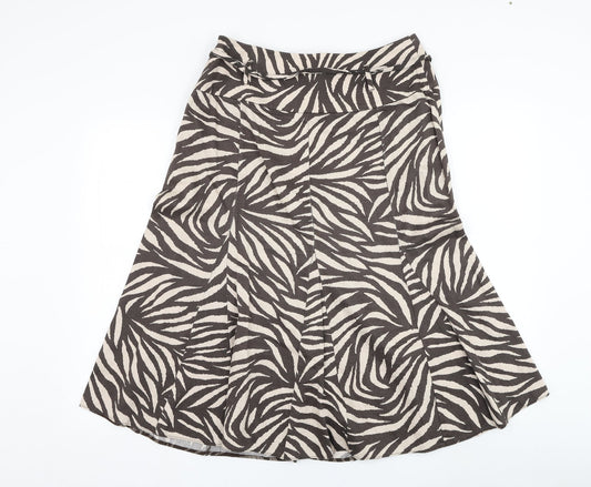 Marks and Spencer Womens Brown Floral Cotton Flare Skirt Size 12   Zip