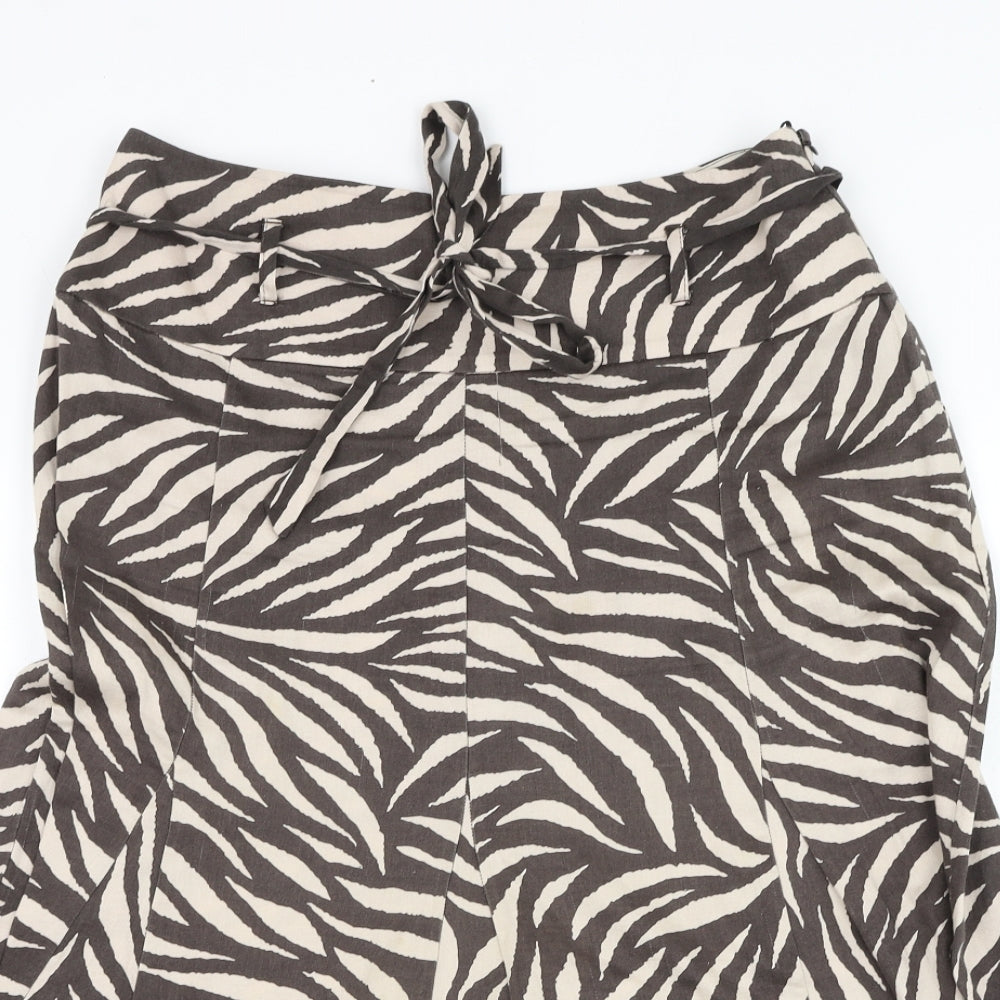 Marks and Spencer Womens Brown Floral Cotton Flare Skirt Size 12   Zip