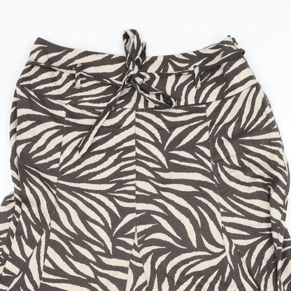 Marks and Spencer Womens Brown Floral Cotton Flare Skirt Size 12   Zip