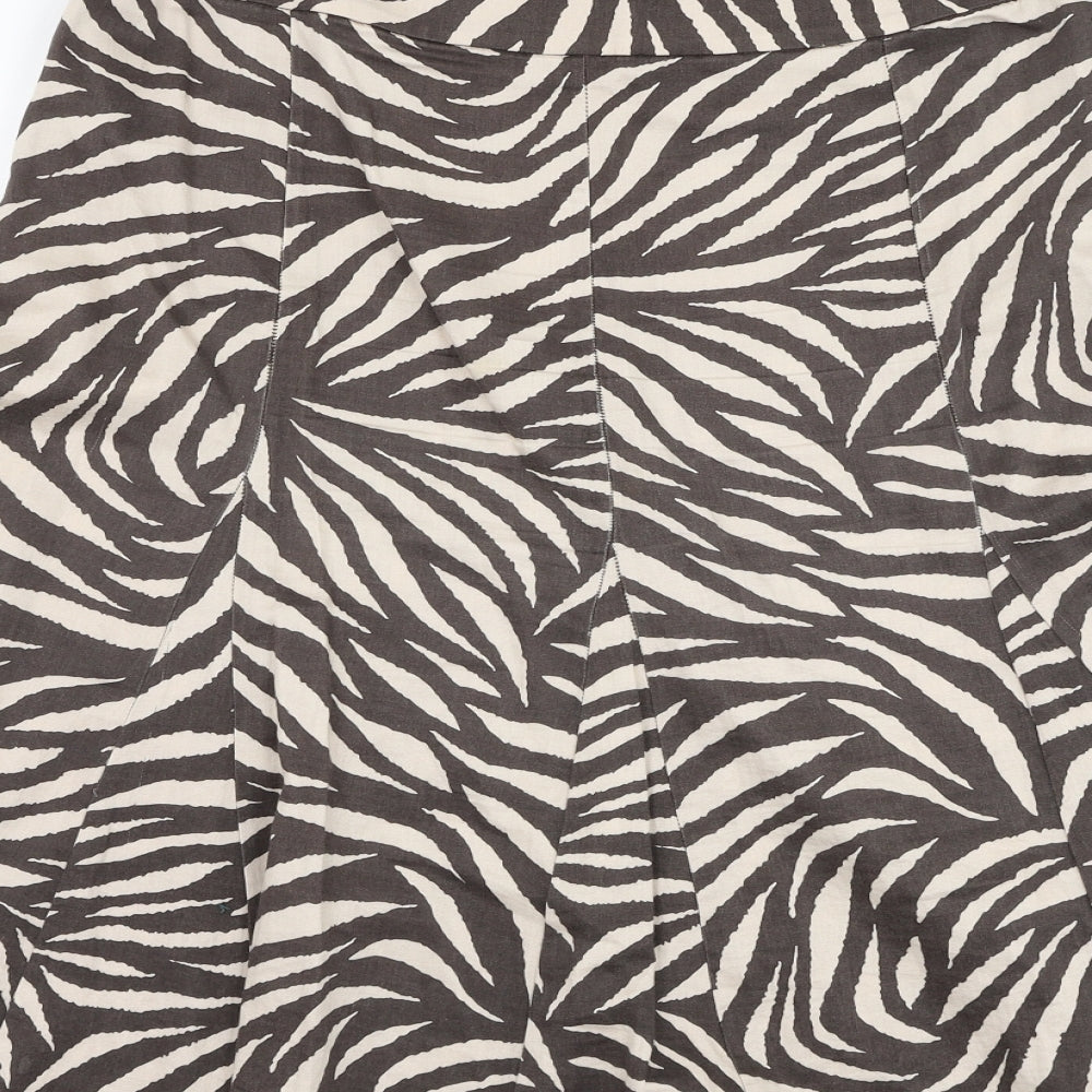 Marks and Spencer Womens Brown Floral Cotton Flare Skirt Size 12   Zip