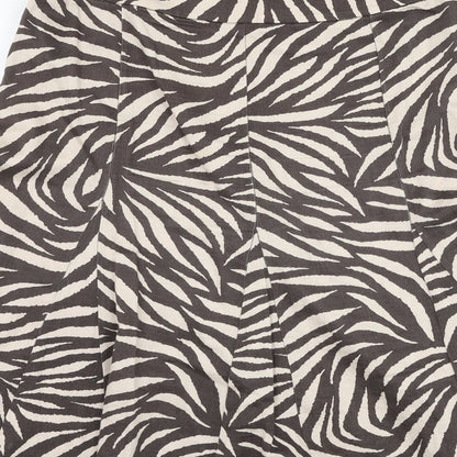 Marks and Spencer Womens Brown Floral Cotton Flare Skirt Size 12   Zip