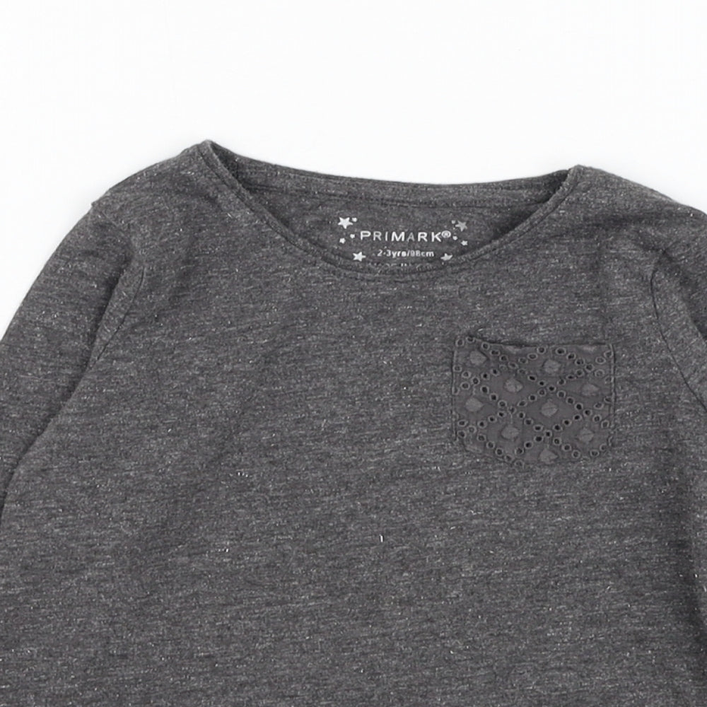 Primark Girls Grey  Polyester Basic T-Shirt Size 2-3 Years Round Neck Pullover
