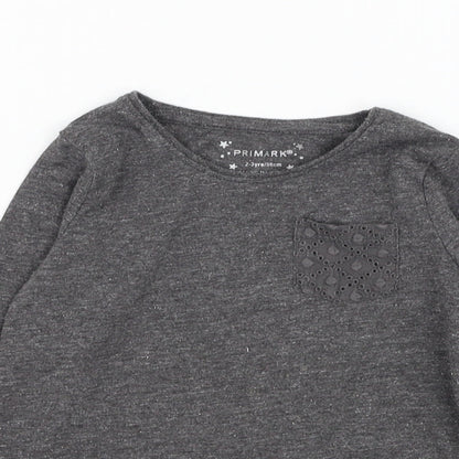 Primark Girls Grey  Polyester Basic T-Shirt Size 2-3 Years Round Neck Pullover