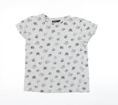 Bershka Boys Grey  Cotton Basic T-Shirt Size M Round Neck Pullover - Monster