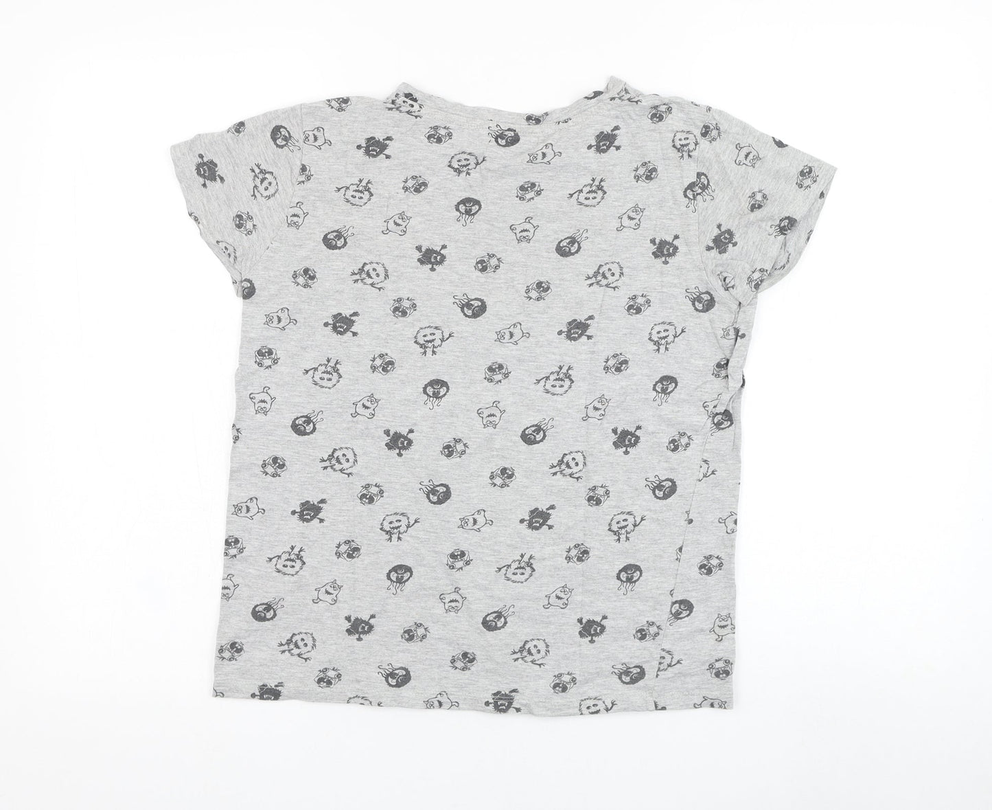 Bershka Boys Grey  Cotton Basic T-Shirt Size M Round Neck Pullover - Monster