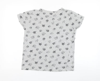 Bershka Boys Grey  Cotton Basic T-Shirt Size M Round Neck Pullover - Monster