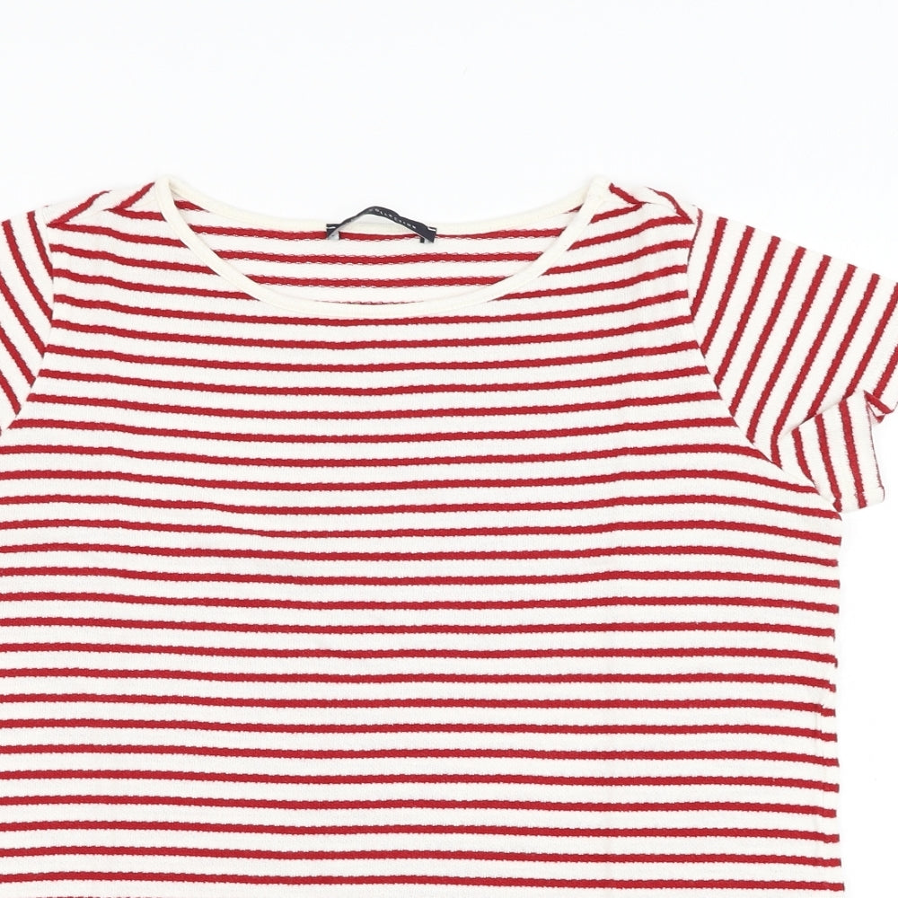 Marks and Spencer Womens White Round Neck Striped Cotton Pullover Jumper Size 12
