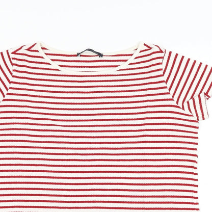 Marks and Spencer Womens White Round Neck Striped Cotton Pullover Jumper Size 12