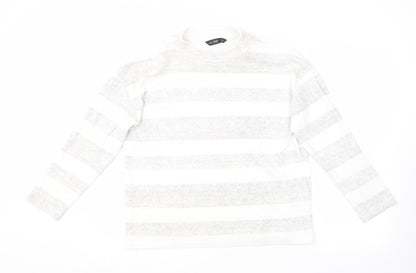 F&F Womens Grey Round Neck Striped Polyester Pullover Jumper Size 10