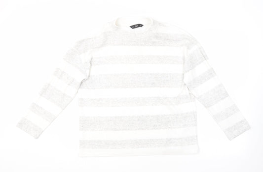 F&F Womens Grey Round Neck Striped Polyester Pullover Jumper Size 10