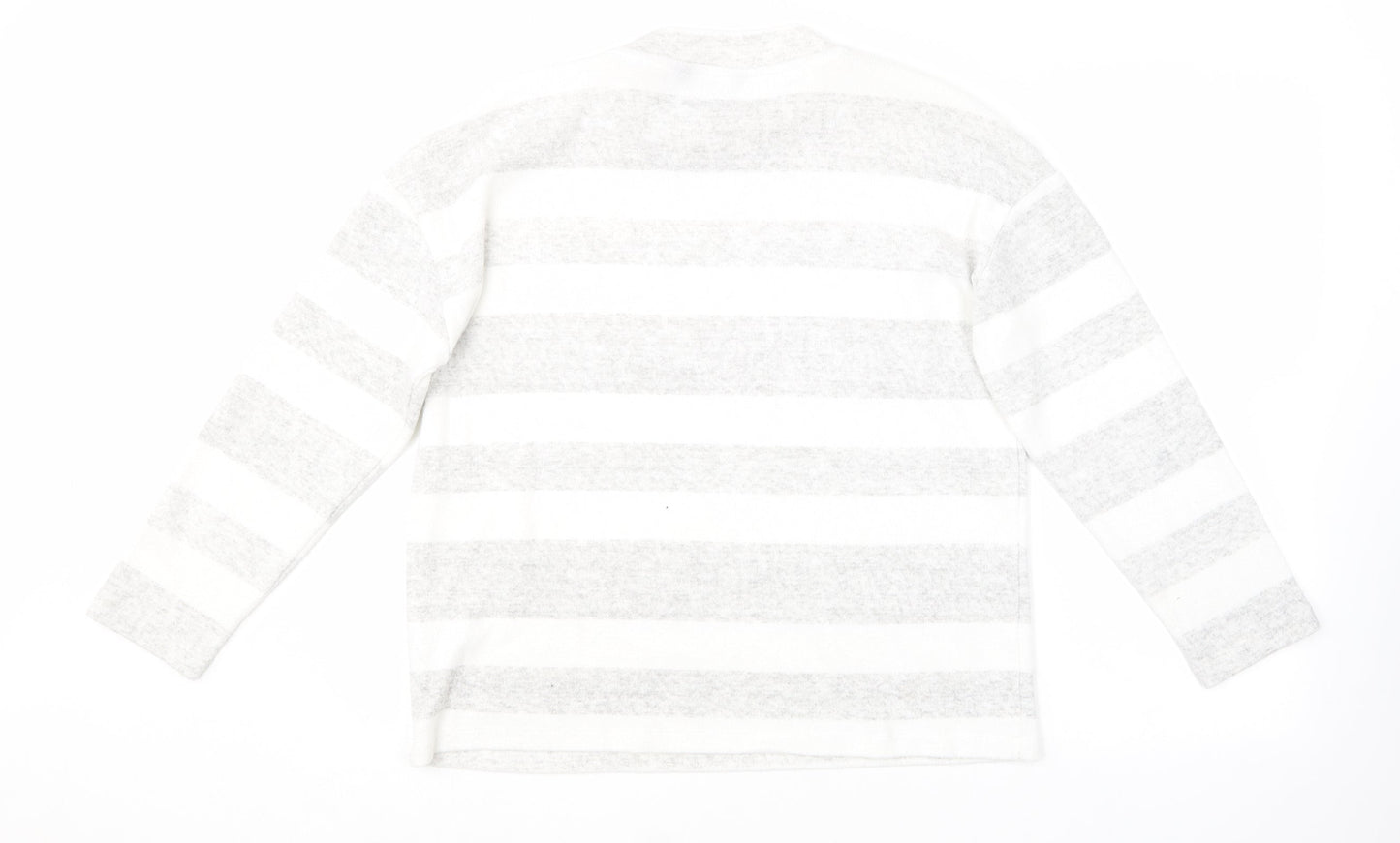 F&F Womens Grey Round Neck Striped Polyester Pullover Jumper Size 10