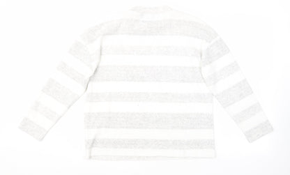 F&F Womens Grey Round Neck Striped Polyester Pullover Jumper Size 10