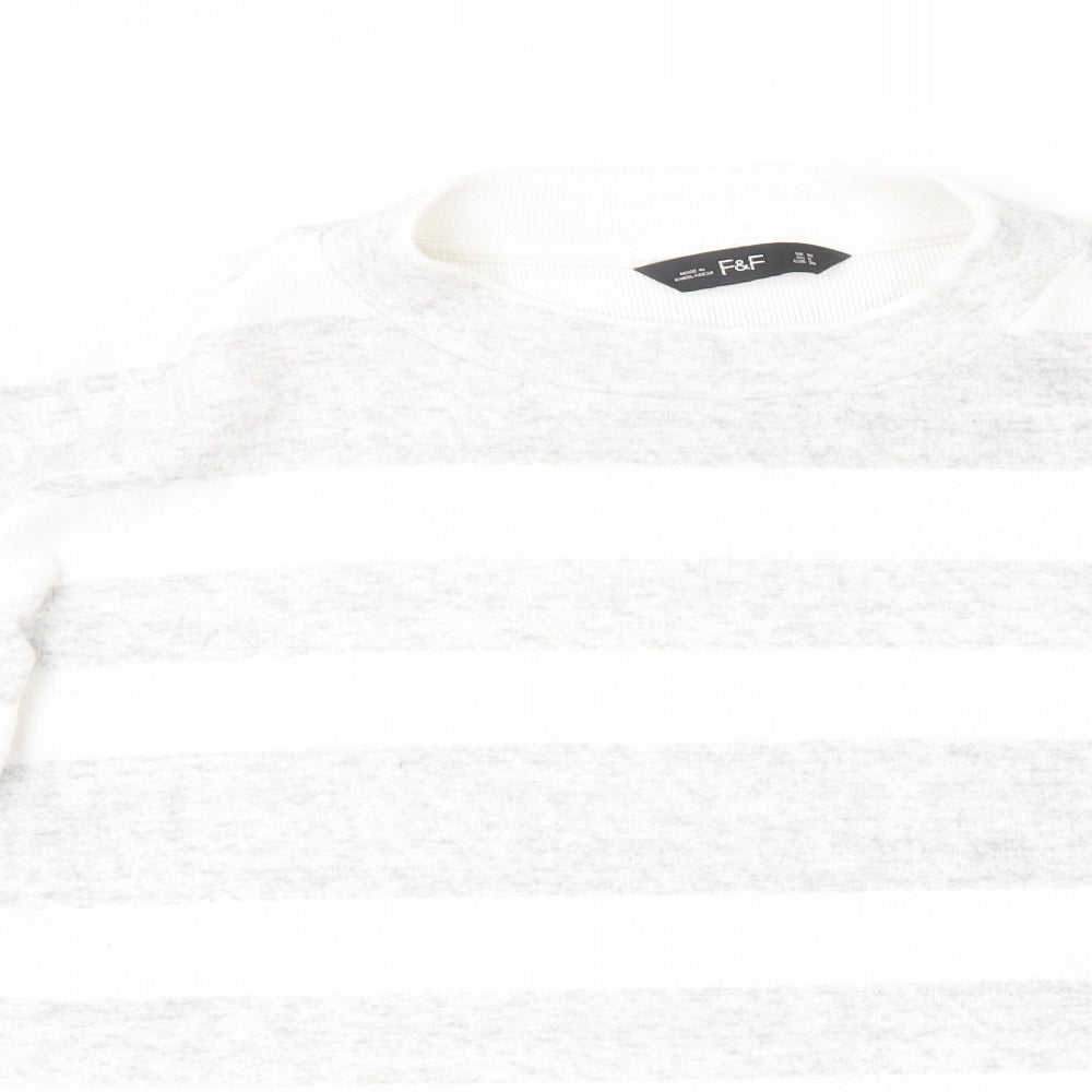 F&F Womens Grey Round Neck Striped Polyester Pullover Jumper Size 10