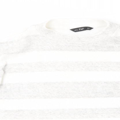 F&F Womens Grey Round Neck Striped Polyester Pullover Jumper Size 10
