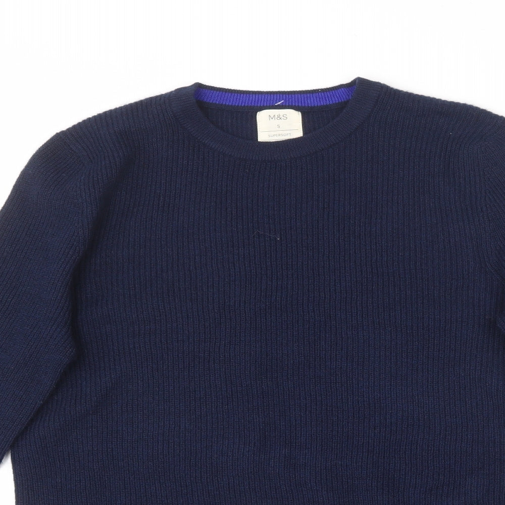 Marks and Spencer Mens Blue Round Neck  Polyester Pullover Jumper Size S
