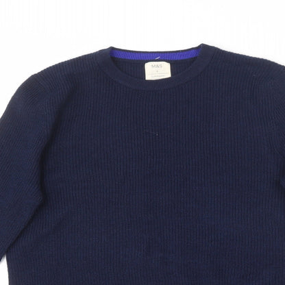 Marks and Spencer Mens Blue Round Neck  Polyester Pullover Jumper Size S