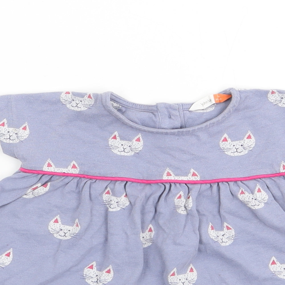 John Lewis Girls Purple Geometric 100% Cotton A-Line  Size 3-6 Months  Crew Neck Pullover - Cat