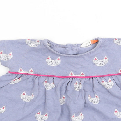 John Lewis Girls Purple Geometric 100% Cotton A-Line  Size 3-6 Months  Crew Neck Pullover - Cat