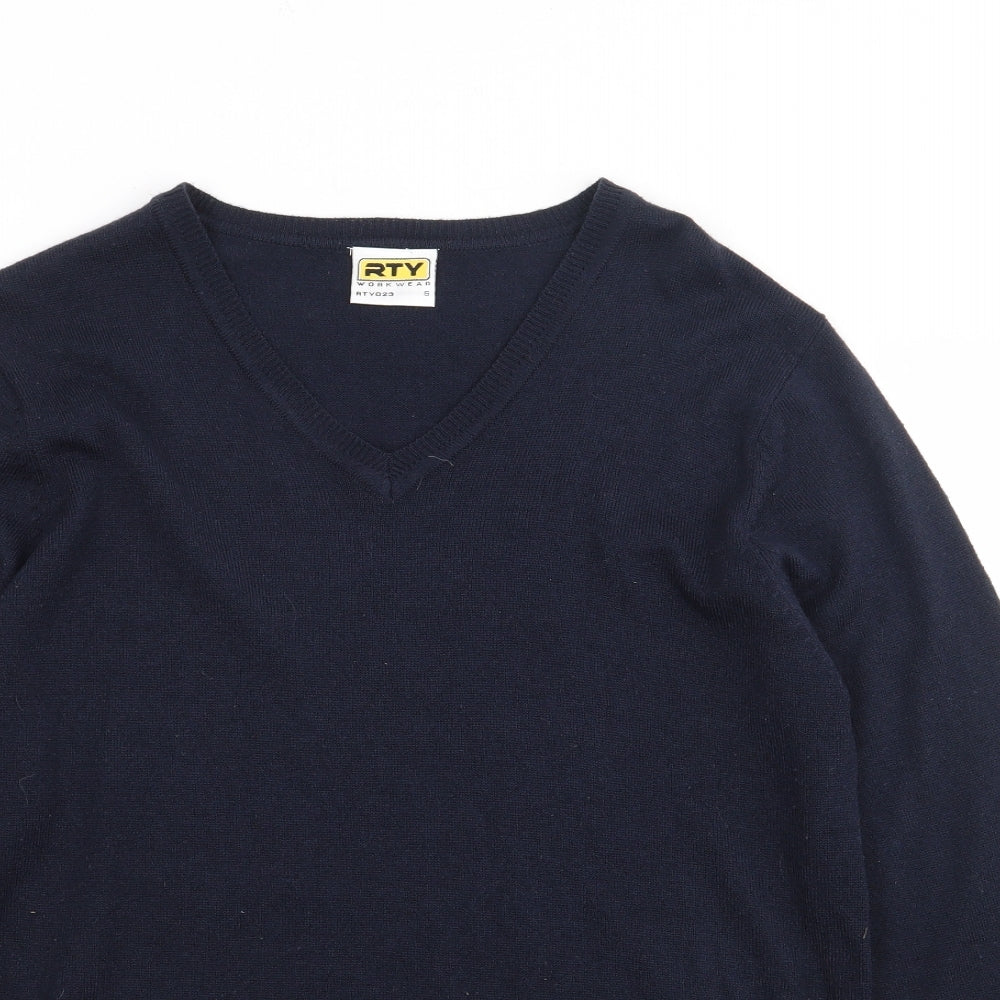 RTY Mens Blue V-Neck  Acrylic Pullover Jumper Size S   - Workwear