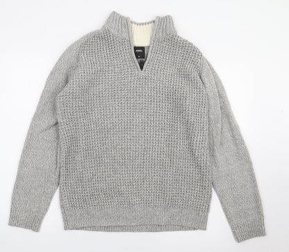Burton Mens Grey High Neck  Acrylic Pullover Jumper Size M