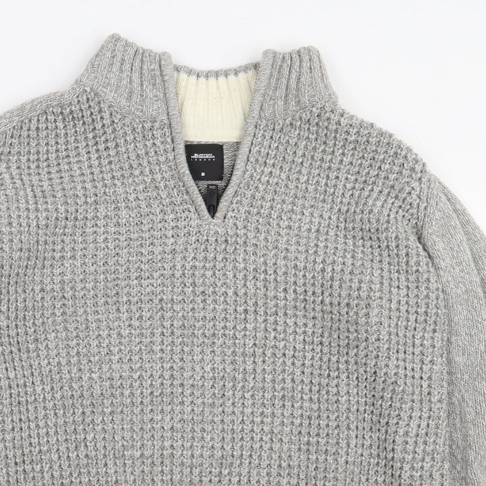 Burton Mens Grey High Neck  Acrylic Pullover Jumper Size M