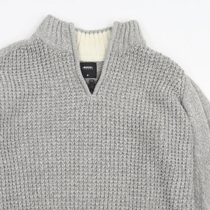 Burton Mens Grey High Neck  Acrylic Pullover Jumper Size M