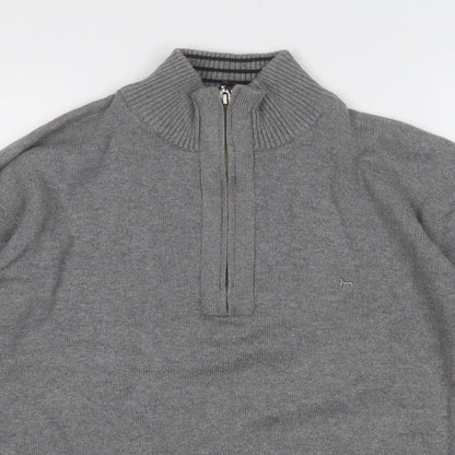 Hampton Mens Grey Mock Neck  Cotton Pullover Jumper Size M