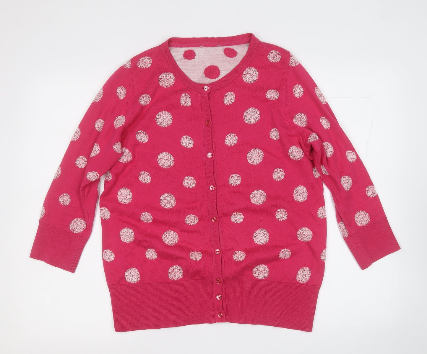 TU Womens Pink Round Neck Polka Dot Cotton Cardigan Jumper Size 12