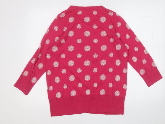 TU Womens Pink Round Neck Polka Dot Cotton Cardigan Jumper Size 12