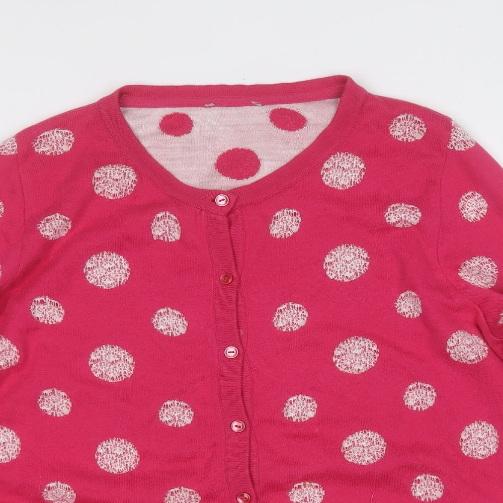 TU Womens Pink Round Neck Polka Dot Cotton Cardigan Jumper Size 12