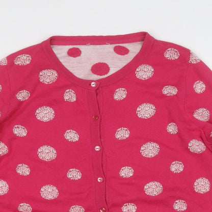 TU Womens Pink Round Neck Polka Dot Cotton Cardigan Jumper Size 12