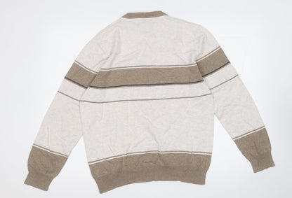 NEXT Mens Brown V-Neck Striped Cotton Pullover Jumper Size M
