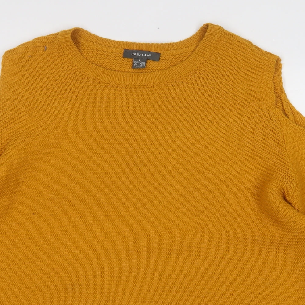 Primark Womens Yellow Round Neck  Acrylic Pullover Jumper Size L