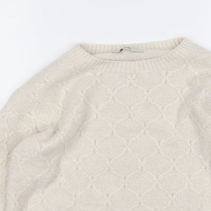 George Womens White Round Neck  Acrylic Pullover Jumper Size 8